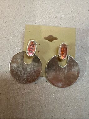 Gold Disc Drop Earrings with Amber Crystal Accent
